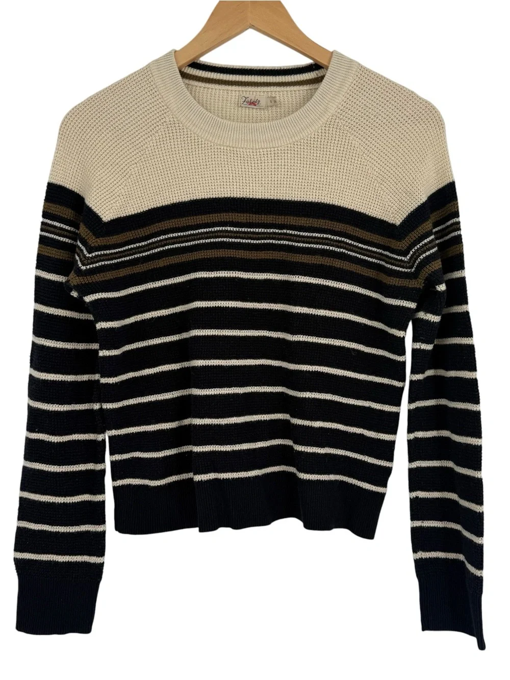 Faherty Women's Size S Waffle Knit Striped Sweater Top Organic Cotton Cashmere